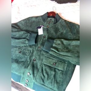 Ralph Lauren purple label XXL Fall green 100% lamb suede leather bomber jacket